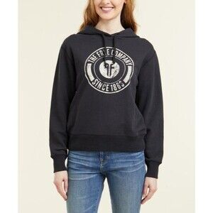 Frye women Circle Logo Fleece Hoodie Sweatshirt size XS Black Cotton Hooded $128